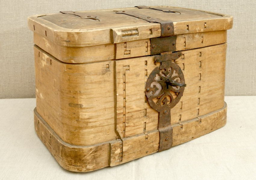 Короб лубяной с крышкой, 1880 г., Архангельская губ., Холмогорский уезд (?)